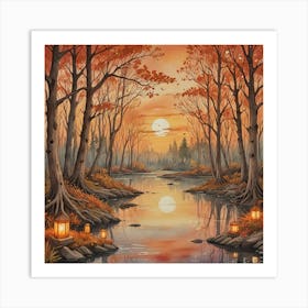 Sunset By The River 1 Art Print