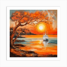 Sunset Boat Art Print
