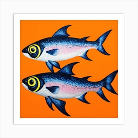 Two Fish On An Orange Background 1 Art Print