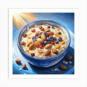 Bowl Of Oatmeal With Berries And Almonds In Sunlight Art Print