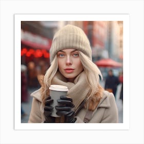 Portrait Of A Woman Holding A Coffee Art Print