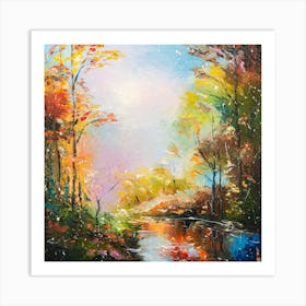 Fall forest Oil painting Art Art Print