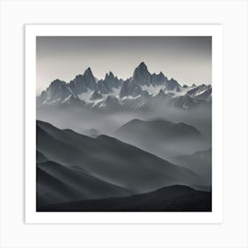 Mountain Range In The Fog 1 Art Print