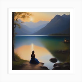 Woman At The Lake Art Print