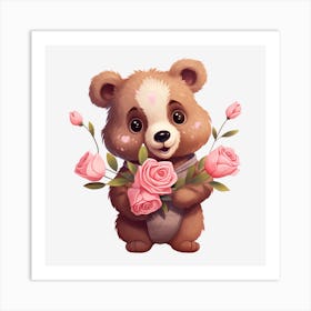 Teddy Bear With Roses 5 Art Print