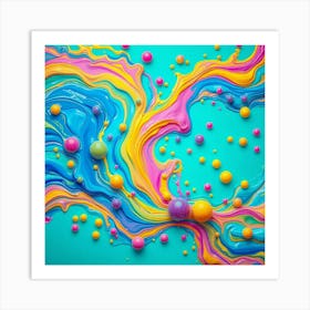 Abstract Colorful Paint Splash On Blue Background Art Print