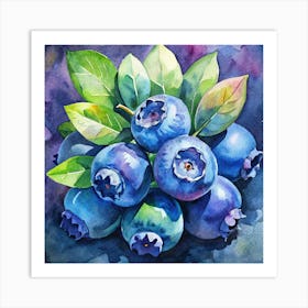 Watercolor Illustration Of Fresh Blueberries Art Print