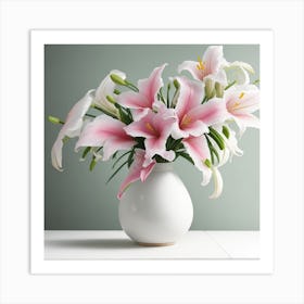 Pink Lilies In A Vase 1 Art Print