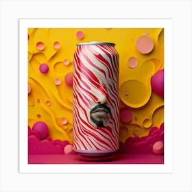 Firefly Can, Soft, Drink, Cover, Design, Face, Paper, Folding, Art, Pink, Yellow, Gas, Bubbles, Stri (10) Art Print