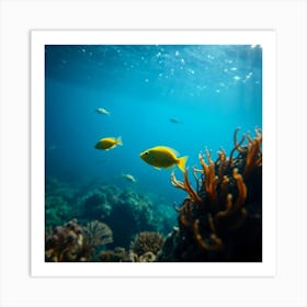 Yellow Fish On Coral Reef Art Print