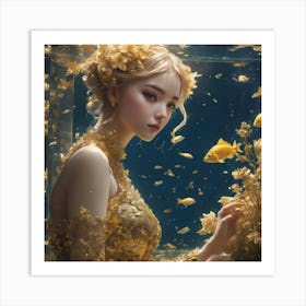 Golden girl underwater Art Print