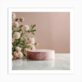 Pink Marble Vase With Flowers Art Print