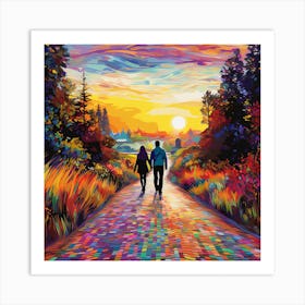 Couple Walking Down The Road Art Print