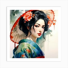 Japan Traditional Geisha Illustration By Ad 77 Art Print