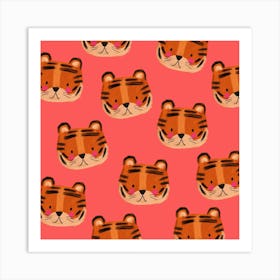 Tiger Pattern Pink Square Art Print