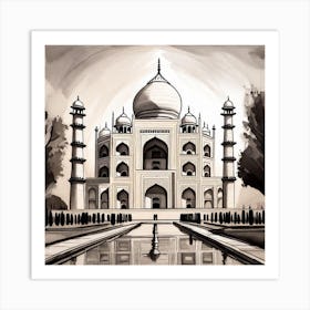 Monochromatic Sketch of the Taj Mahal in Light and Shadow Art Print