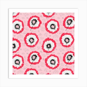 Gray Red On Pink Flower Fringes Polka Dot Art Print