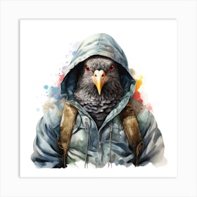 Watercolour Cartoon Pigeon In A Hoodie 1 Art Print