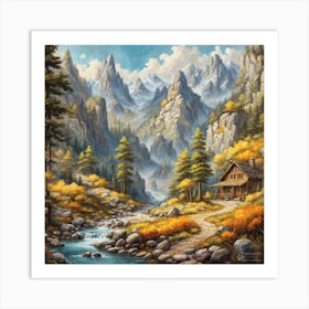 Cabin In The Mountains Art Print