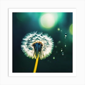 Dandelion and Falling Water Droplets Art Print