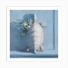 Turtle With Flowers Art Print