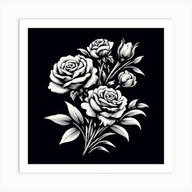 Roses On Black Background Art Print