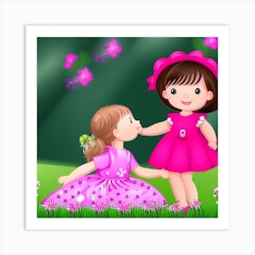 Little Girls Kissing Art Print