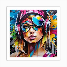 Girl With Headphones 1 Art Print