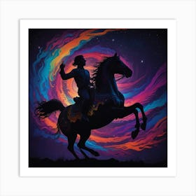 Silhouette Of A Man Riding A Horse 1 Art Print