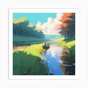 Peaceful Countryside River Acrylic Painting Trending On Pixiv Fanbox Palette Knife And Brush Stro (6) Art Print