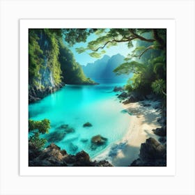 A tranquil and secluded beach with crystal clear turquoise waters.2 Art Print