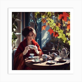 Lady having coffee Art Print