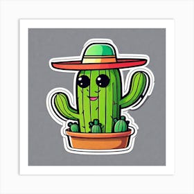 Mexico Cactus With Mexican Hat Sticker 2d Cute Fantasy Dreamy Vector Illustration 2d Flat Cen (20) Art Print