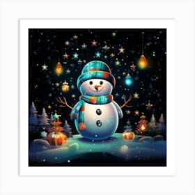 Snowman Christmas Background - Abstract Christmas Art Print