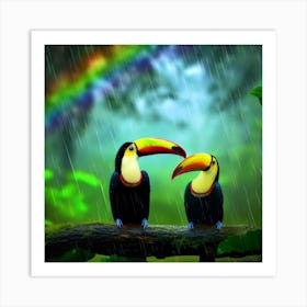 Wet Feathers: Acrylic Toucans in Rain" Art Print