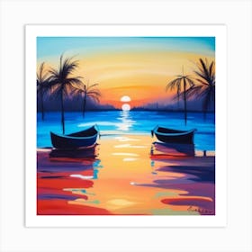 Sunset Boats Art Print