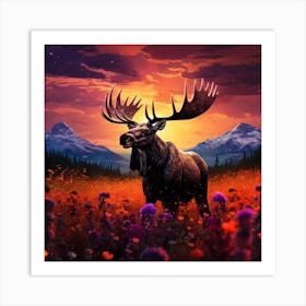 Moose In The Field 1 Art Print