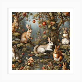 Rabbits In The Forest Art Print