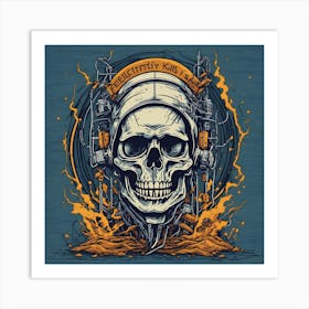 Skull With Headphones Art Print