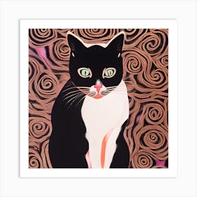 Pink Swirls Cat Art Print