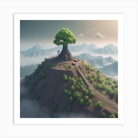 Tree On Top Of Mountain 6 Art Print