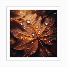 Autumn Leaf With Water Droplets Art Print