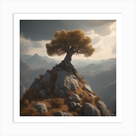 Tree On Top Of A Mountain 10 Art Print