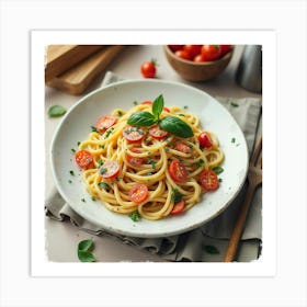 Watercolor Image Of A Creamy And Flavorful Pasta Primavera On A Cozy Dining Table 1 Art Print