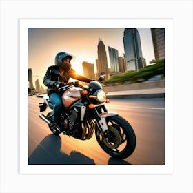 Sunset On A Motorcycle 1 Art Print