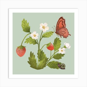 Sweet strawberry with butterfly Art Print