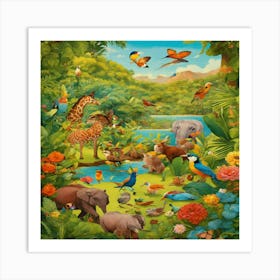 Wild Animals In The Jungle Art Print