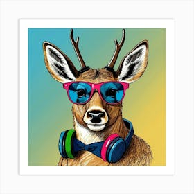 Deer With Headphones 15 Art Print