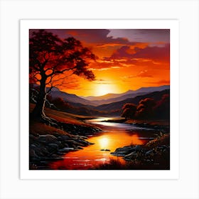 Sunset Over The River Art Print