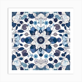 Blue Floral Pattern 1 Art Print